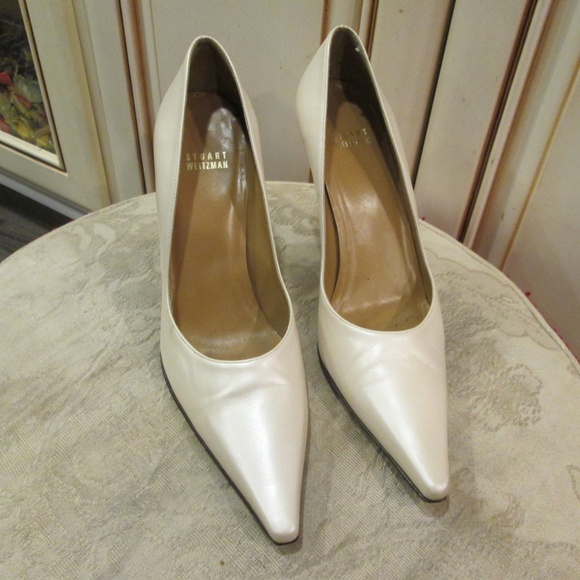 Stuart Weiztman women's satin pearl pump pointy shoes Sz 9 - Picture 14 of 16